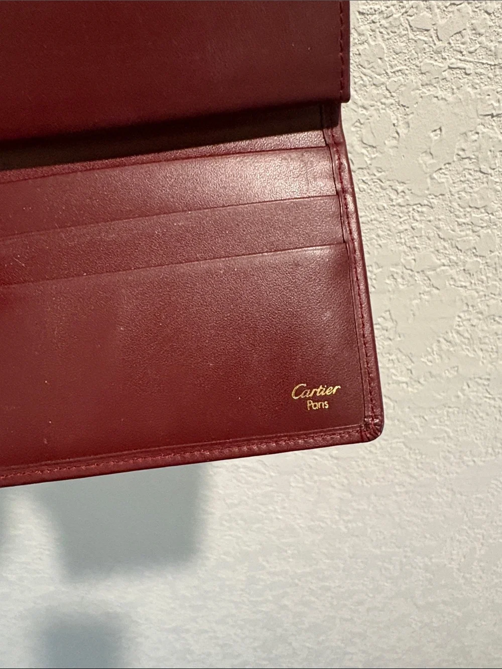 Cartier Unisex Bifold Short Wallet Card Holder Bordeaux Leather